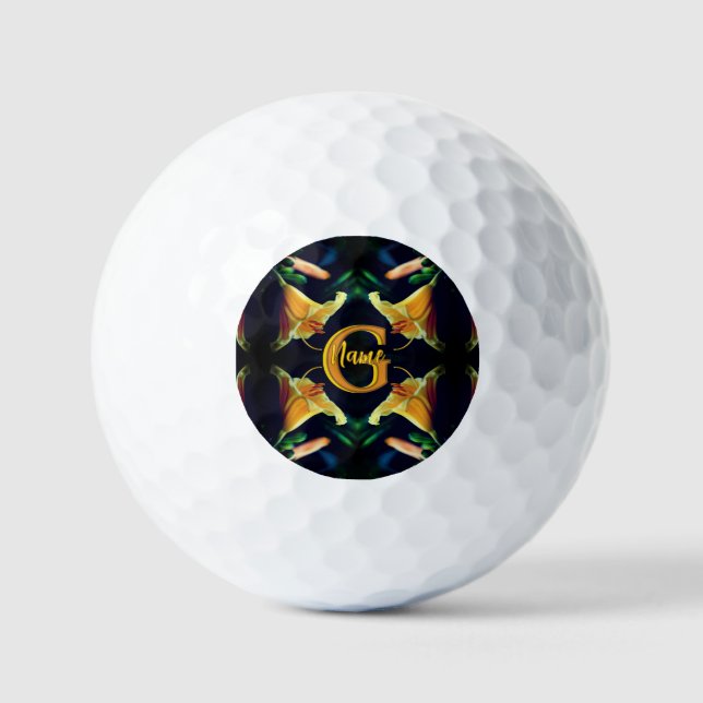 Custom Monogram Initial Name Lily Flowers Golf Balls (Front)