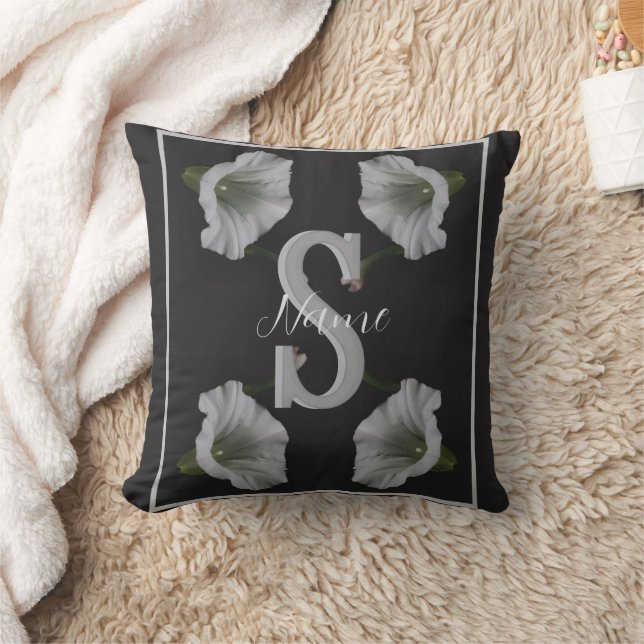 Custom Monogram Initial Name Morning Glory  Throw Pillow (Blanket)
