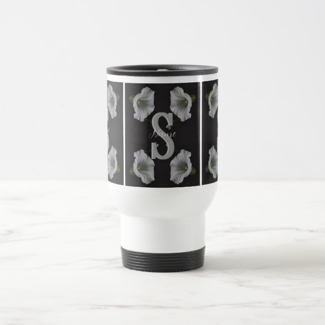 Custom Monogram Initial Name Morning Glory  Travel Mug (Center)