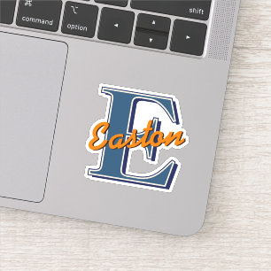 Custom Monogram Initial Name Navy Blue & Orange Sticker