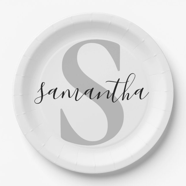 Custom Monogram Initial Name Paper Plates (Front)