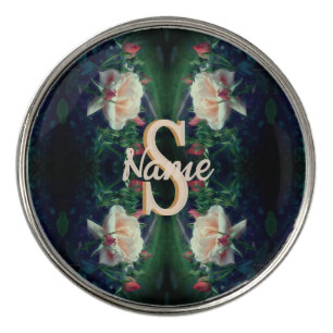 Custom Monogram Initial Name Peach Rose Golf Ball Marker