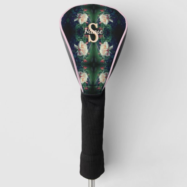 Custom Monogram Initial Name Peach Rose Golf Head Cover (Front)