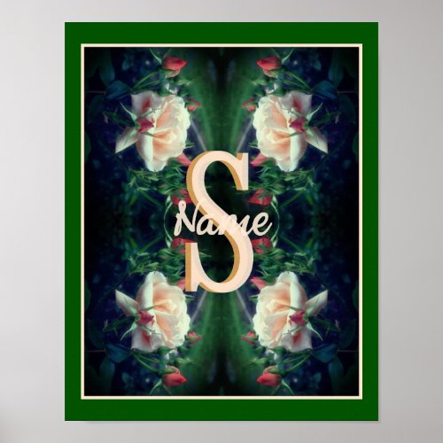 Custom Monogram Initial Name Peach Rose Poster