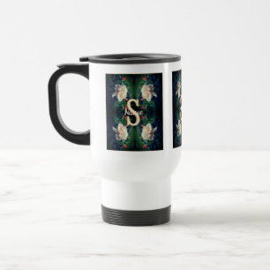 Custom Monogram Initial Name Peach Rose Travel Mug