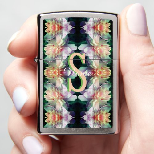 Custom Monogram Initial Name Peony Art Zippo Lighter