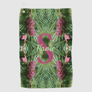 Custom Monogram Initial Name Pinecones Nature Art Golf Towel