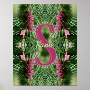 Custom Monogram Initial Name Pinecones Nature Art Poster