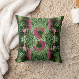 Custom Monogram Initial Name Pinecones Nature Art Throw Pillow