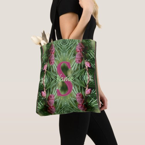 Custom Monogram Initial Name Pinecones Nature Art Tote Bag