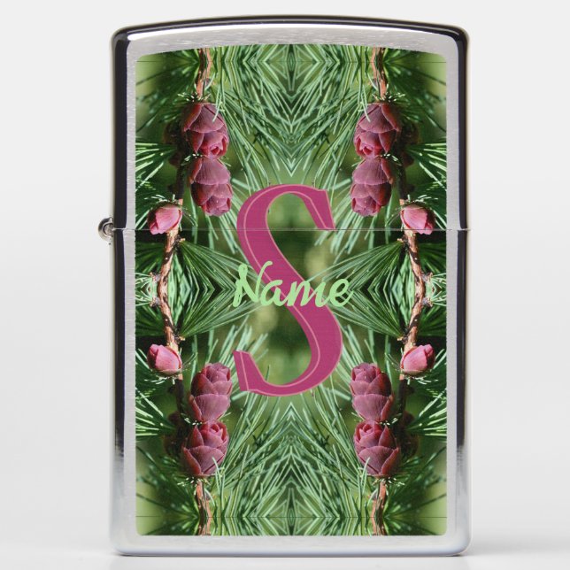 Custom Monogram Initial Name Pinecones Nature Art Zippo Lighter (Front)