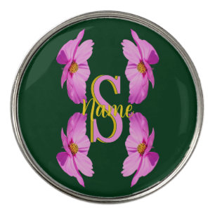 Custom Monogram Initial Name Pink Cosmos Golf Ball Marker