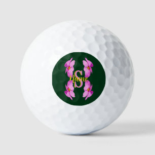Custom Monogram Initial Name Pink Cosmos Golf Balls