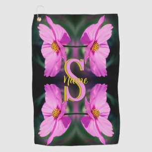 Custom Monogram Initial Name Pink Cosmos Golf Towel