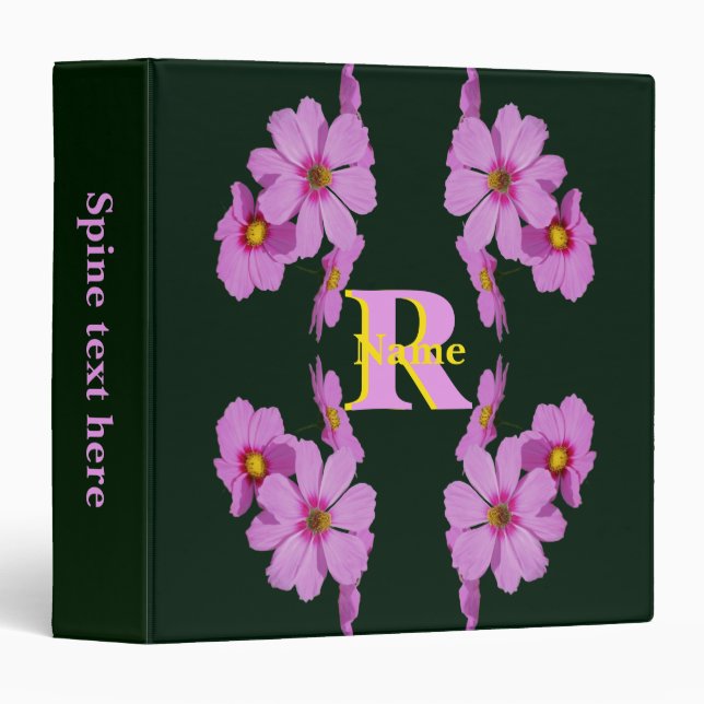 Custom Monogram Initial Name Pink Daisy Art 3 Ring Binder (Front/Spine)