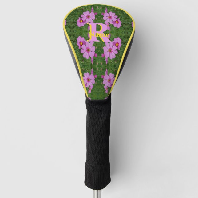 Custom Monogram Initial Name Pink Daisy Art Golf Head Cover (Front)