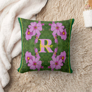 Custom Monogram Initial Name Pink Daisy Art Throw Pillow