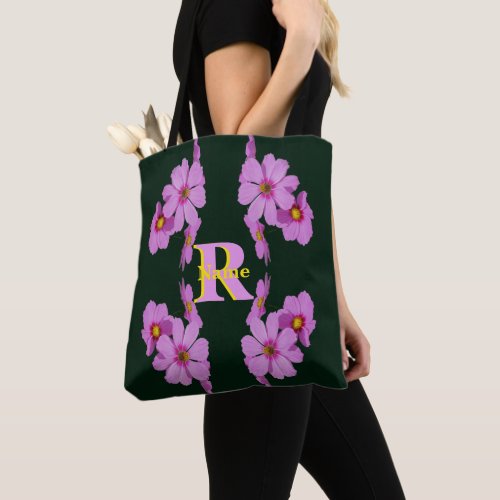 Custom Monogram Initial Name Pink Daisy Art Tote Bag