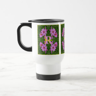 Custom Monogram Initial Name Pink Daisy Art Travel Mug