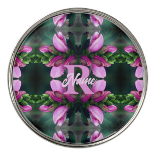 Custom Monogram Initial Name Pink Flower Art Golf Ball Marker