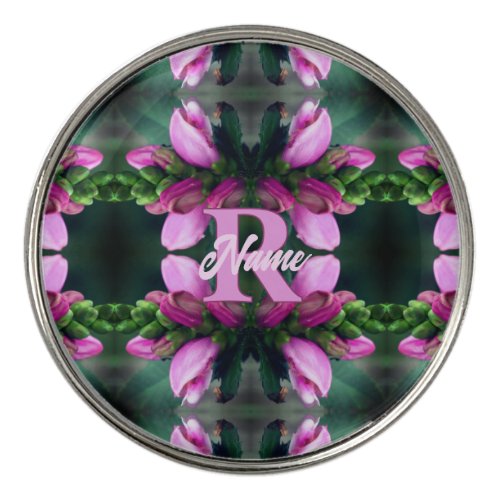 Custom Monogram Initial Name Pink Flower Art Golf Ball Marker