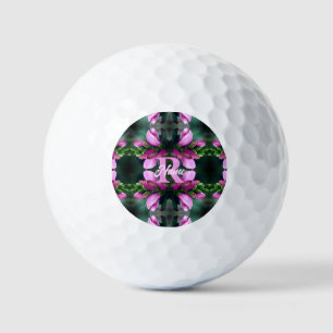 Custom Monogram Initial Name Pink Flower Art Golf Balls