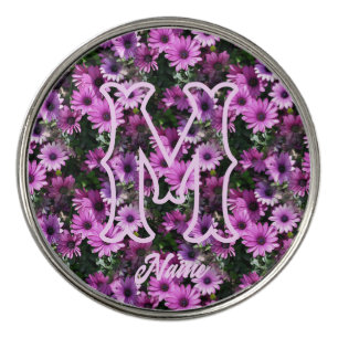 Custom Monogram Initial Name Purple Daisies Golf Ball Marker