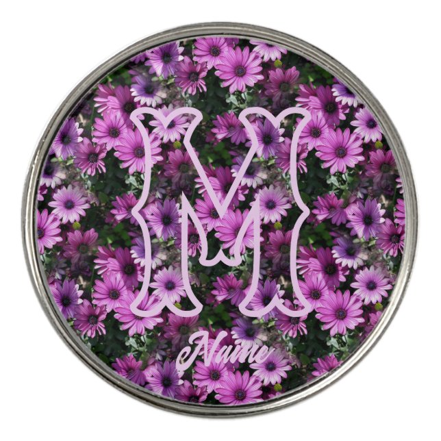Custom Monogram Initial Name Purple Daisies Golf Ball Marker (Front)