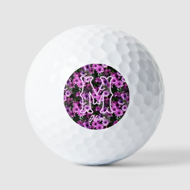 Custom Monogram Initial Name Purple Daisies Golf Balls (Front)