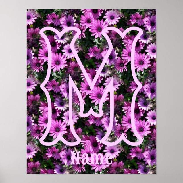 Custom Monogram Initial Name Purple Daisies Poster (Front)
