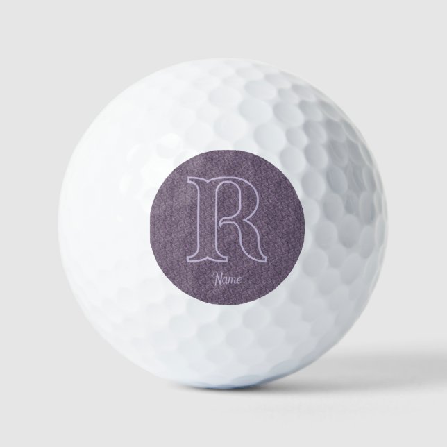 Custom Monogram Initial Name Purple Floral Golf Balls (Front)