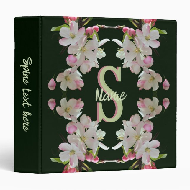 Custom Monogram Initial Name Spring Blossoms Art 3 Ring Binder (Front/Spine)