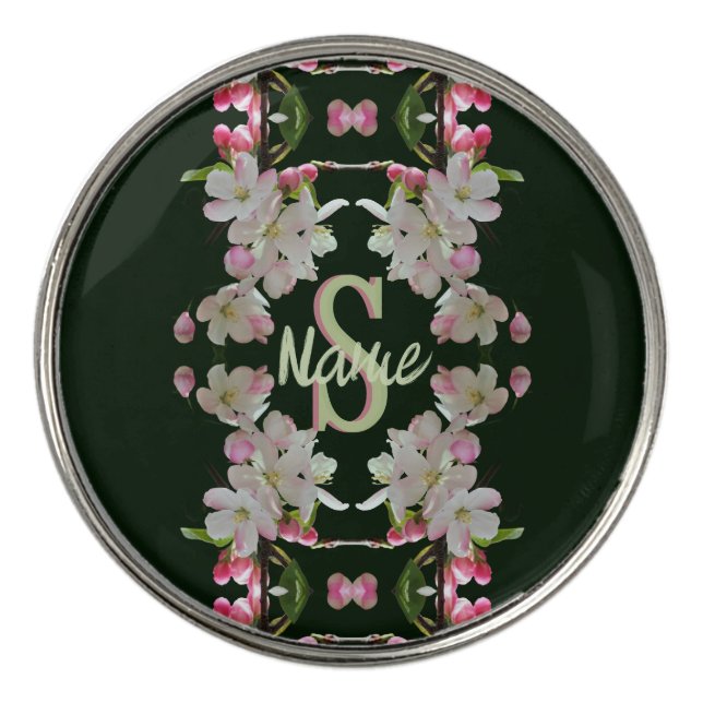 Custom Monogram Initial Name Spring Blossoms Art Golf Ball Marker (Front)