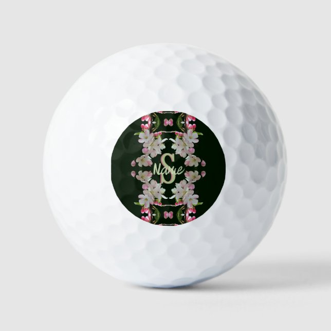 Custom Monogram Initial Name Spring Blossoms Art Golf Balls (Front)