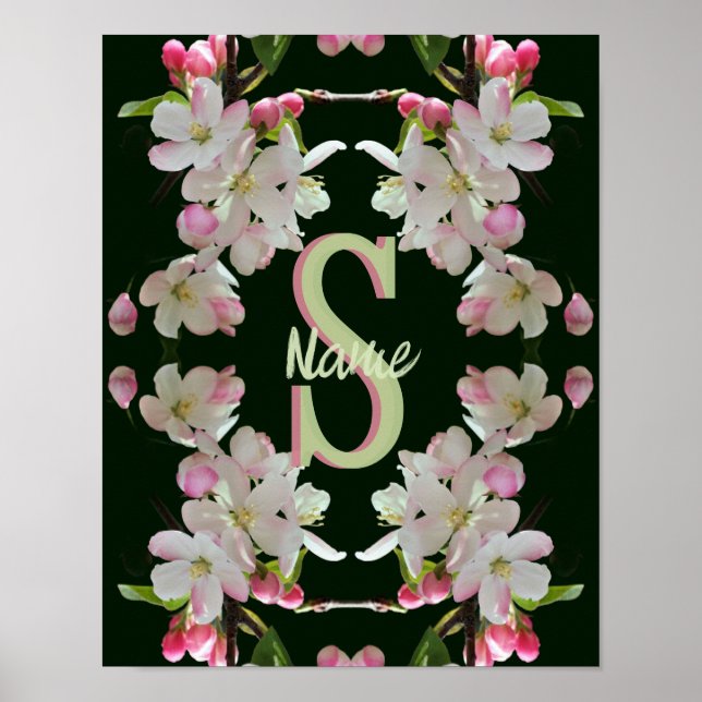 Custom Monogram Initial Name Spring Blossoms Art Poster (Front)