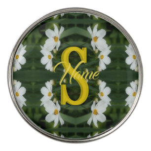 Custom Monogram Initial Name White Daisy Art Golf Ball Marker