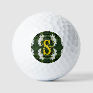 Custom Monogram Initial Name White Daisy Art Golf Balls