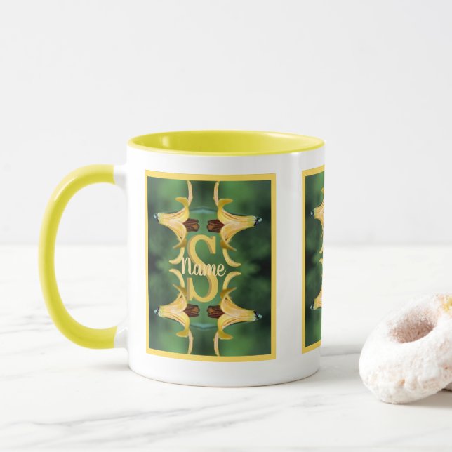 Custom Monogram Initial Name Wild Lily Art Mug (With Donut)