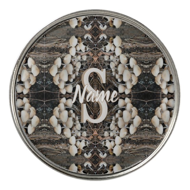 Custom Monogram Initial Name Wild Mushrooms Golf Ball Marker (Front)