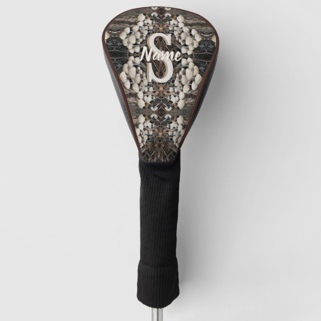 Custom Monogram Initial Name Wild Mushrooms Golf Head Cover (Front)
