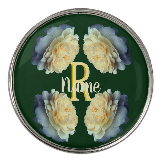 Custom Monogram Initial Name Yellow Roses Golf Ball Marker (Front)
