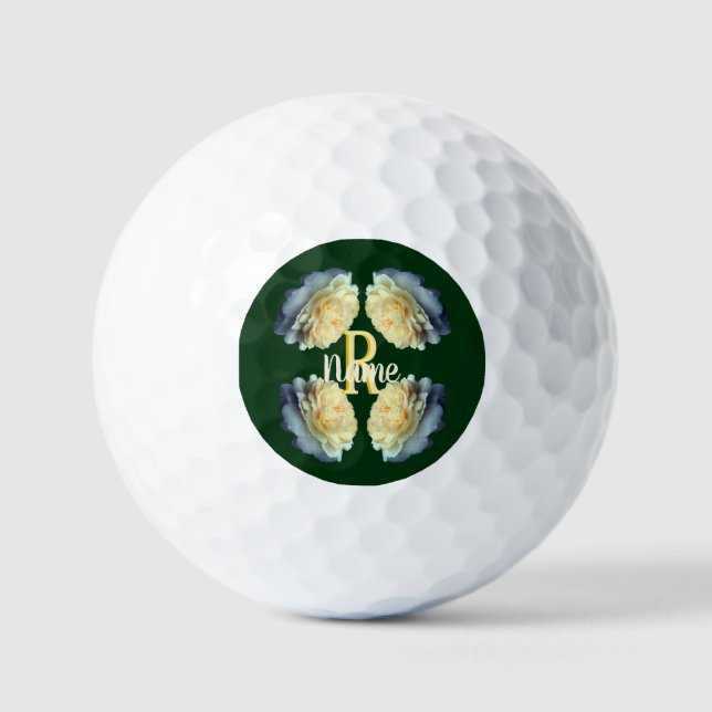 Custom Monogram Initial Name Yellow Roses Golf Balls (Front)