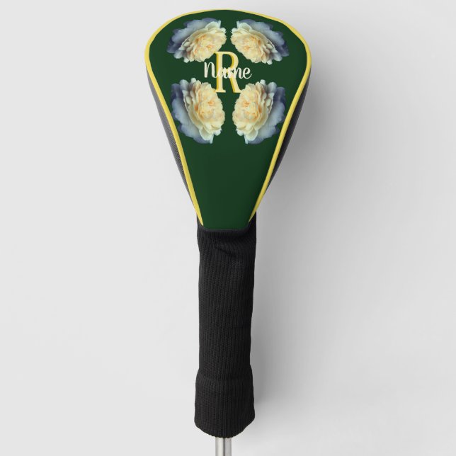 Custom Monogram Initial Name Yellow Roses Golf Head Cover (Front)