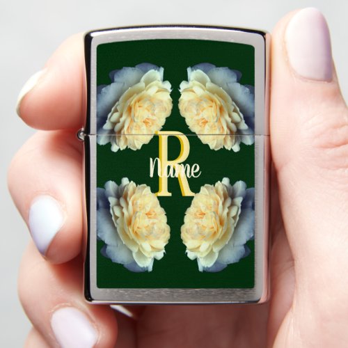 Custom Monogram Initial Name Yellow Roses Zippo Lighter