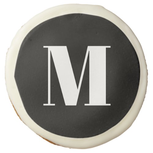 Custom monogram initial number black white elegant sugar cookie