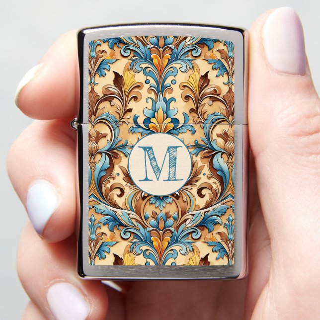 Custom Monogram Initial Western Tan Turquoise Zippo Lighter (In Hand)