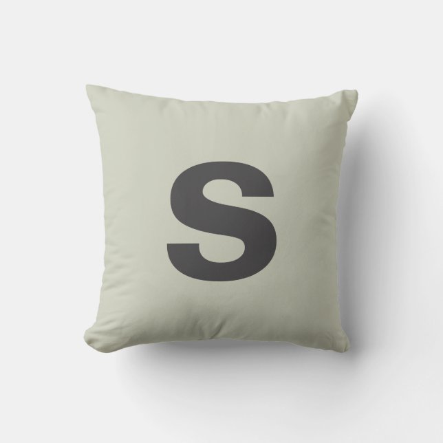 Custom Monogram Initial White Sage Throw Pillow (Front)