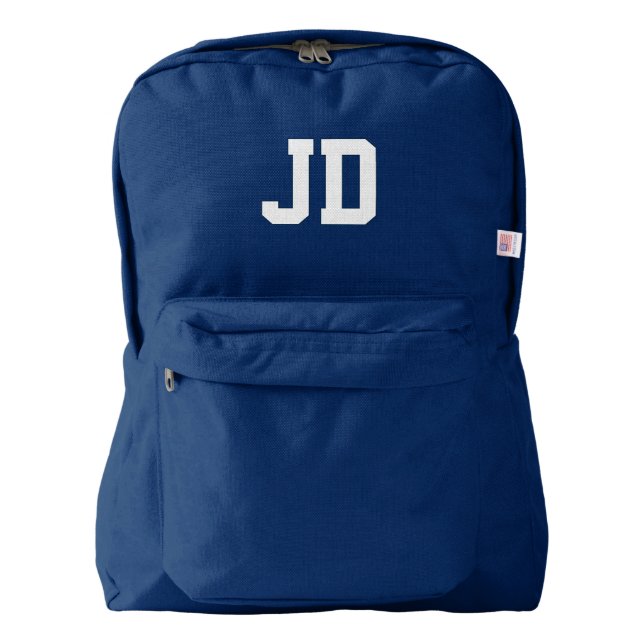 Custom monogram initialed backpack | navy blue (Front)