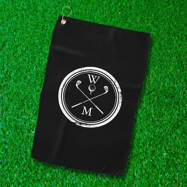 Custom Monogram Initials Black and White Golf Towel (Creator Uploaded)
