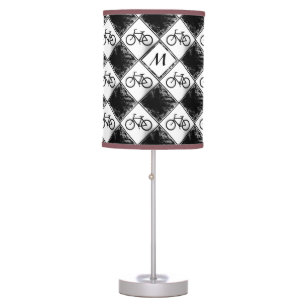 Custom Monogram Initials black & white Bike sign. Table Lamp